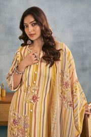 Yellow Stylish Cotton Printed Salwar Kameez With Hand Work